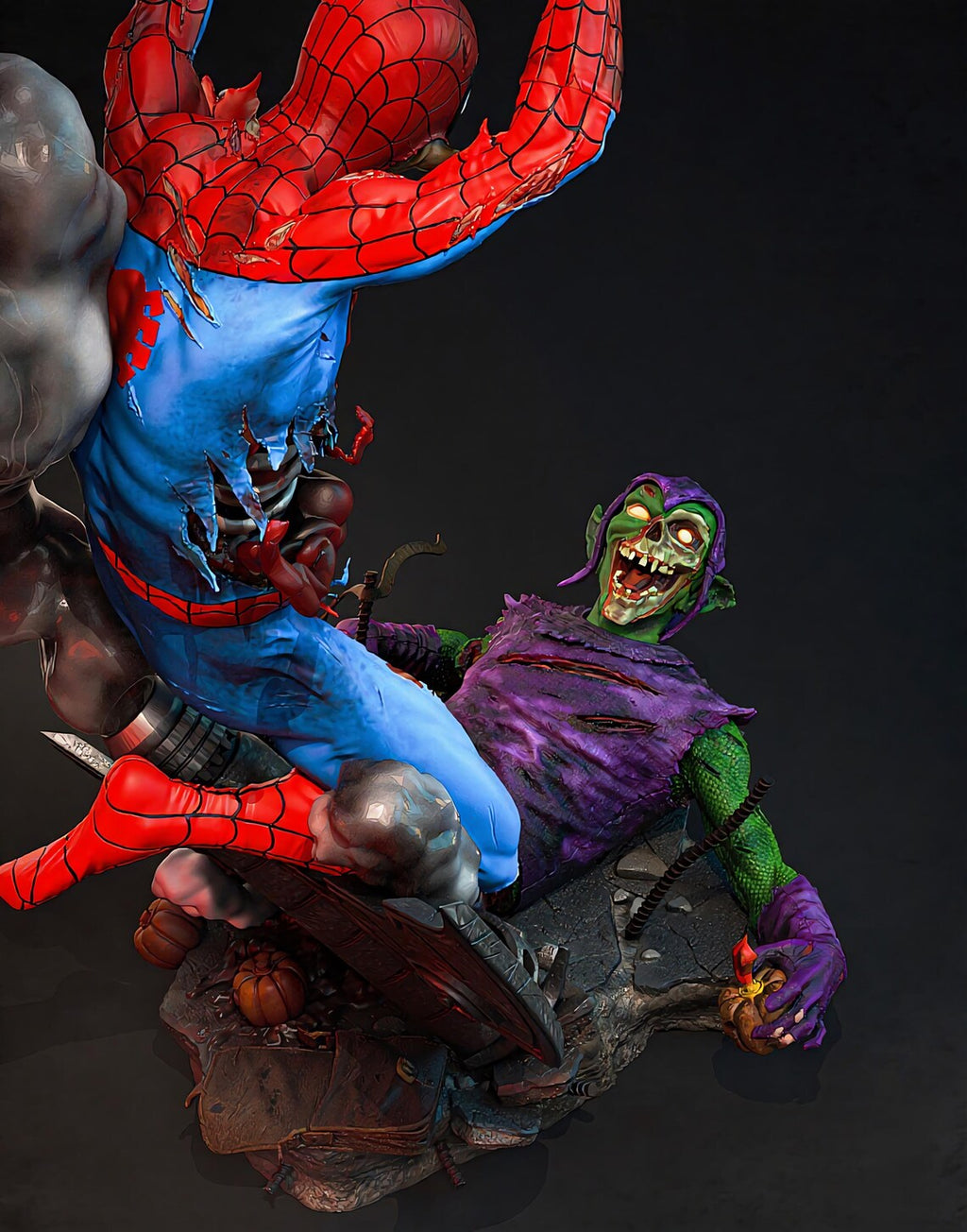 Zombie Spider-Man vs Lizard – Premium 3D Collectible Statue | Horror Superhero Display Figure