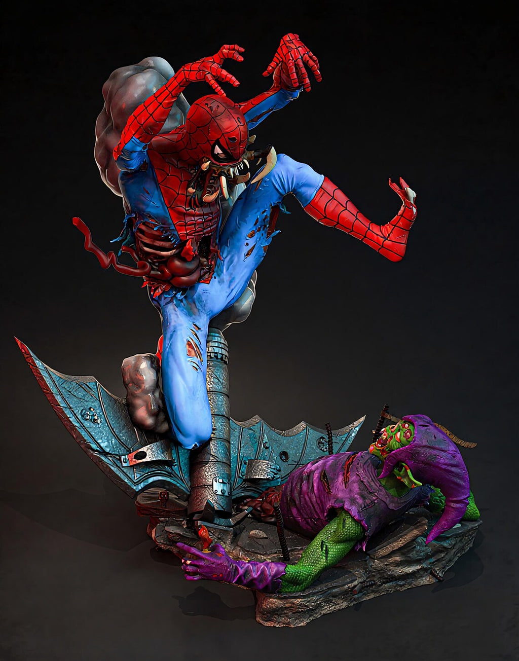 Zombie Spider-Man vs Lizard – Premium 3D Collectible Statue | Horror Superhero Display Figure