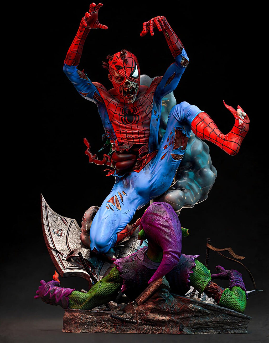 Zombie Spider-Man vs Lizard – Premium 3D Collectible Statue | Horror Superhero Display Figure