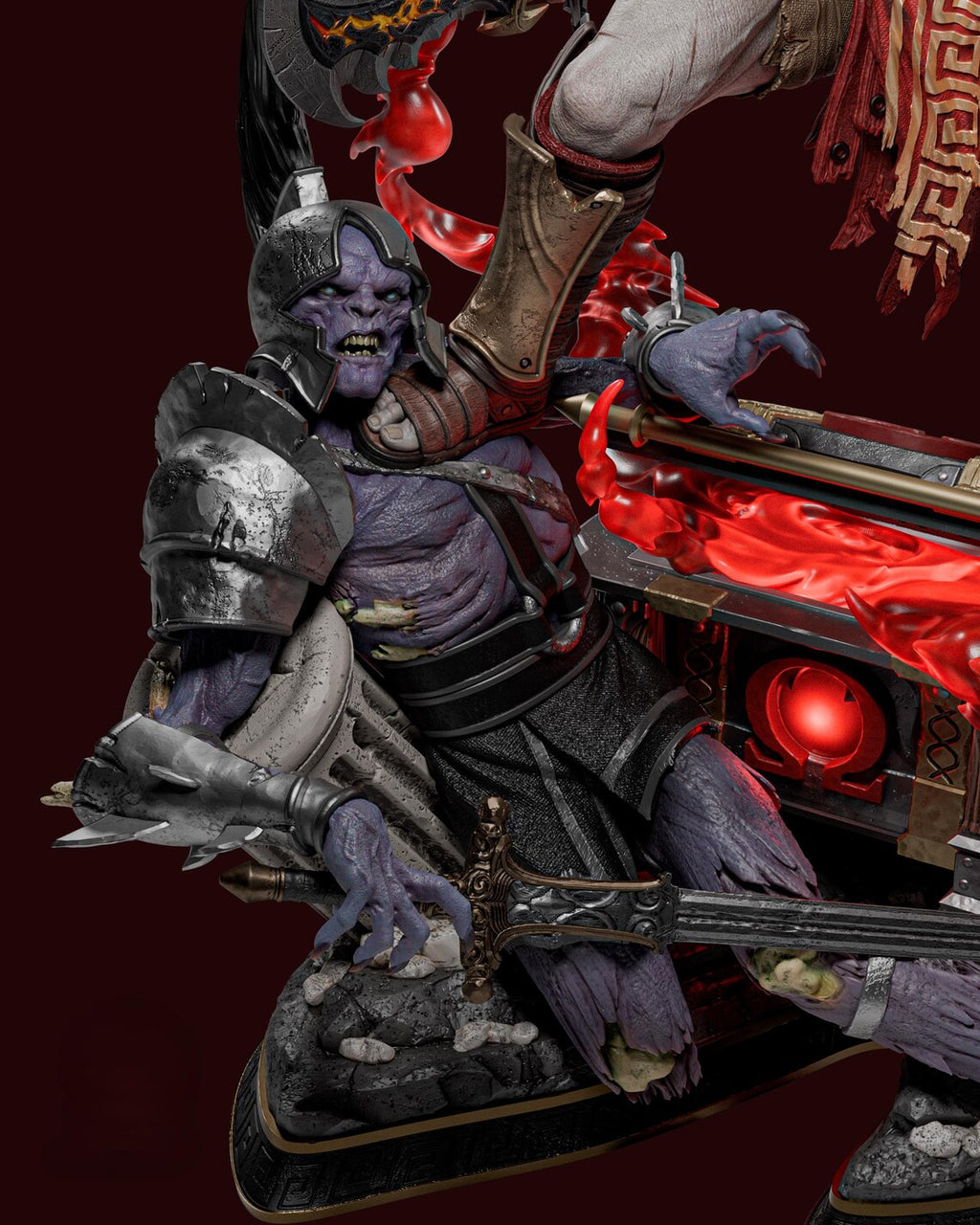 Statue de collection God of War Kratos vs Dark Elf – Figurine diorama de bataille épique