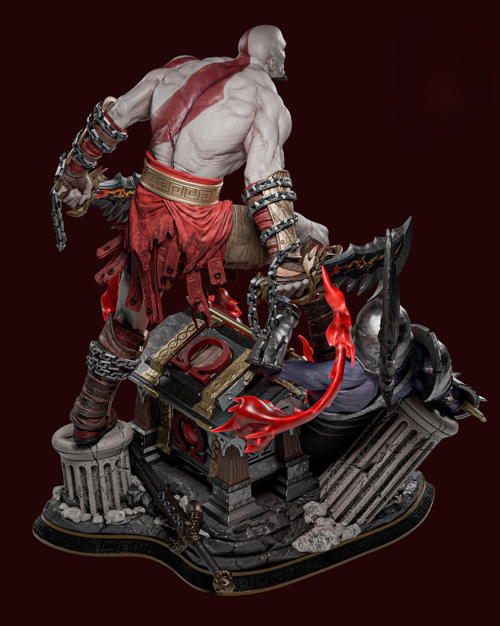Statue de collection God of War Kratos vs Dark Elf – Figurine diorama de bataille épique