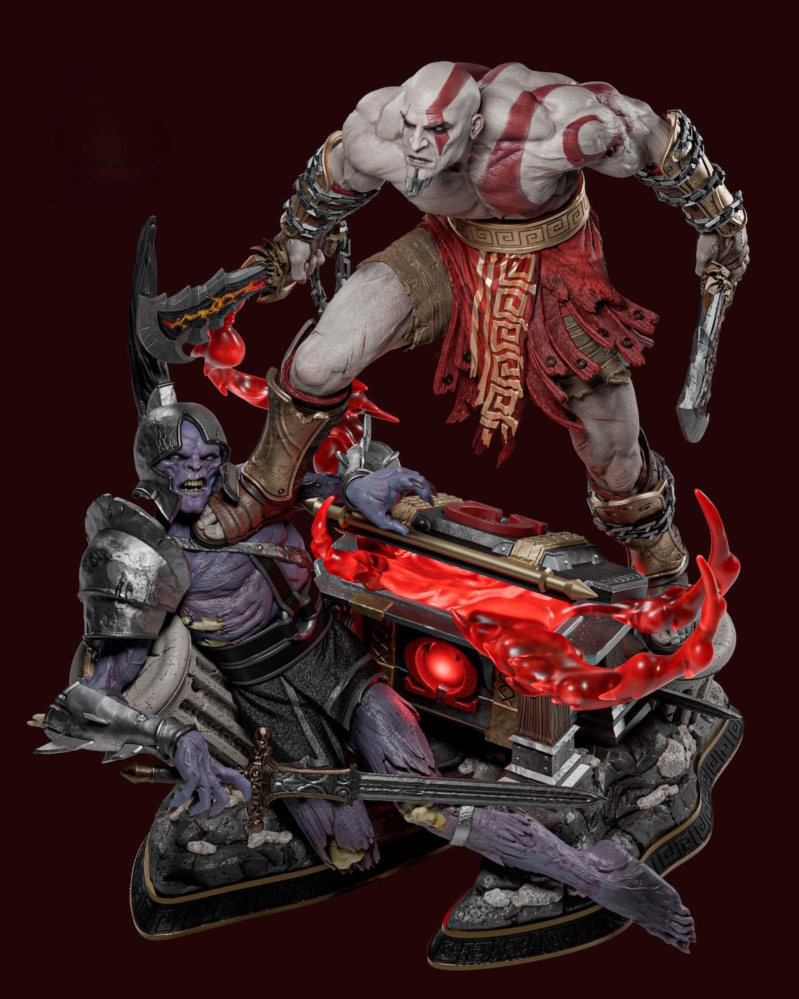 Statue de collection God of War Kratos vs Dark Elf – Figurine diorama de bataille épique