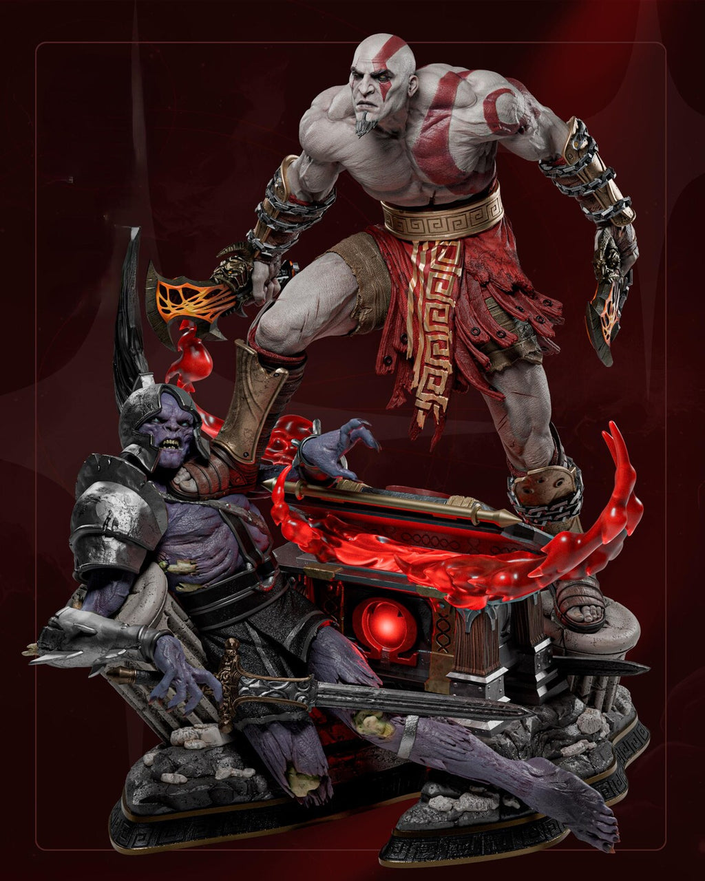 Statue de collection God of War Kratos vs Dark Elf – Figurine diorama de bataille épique