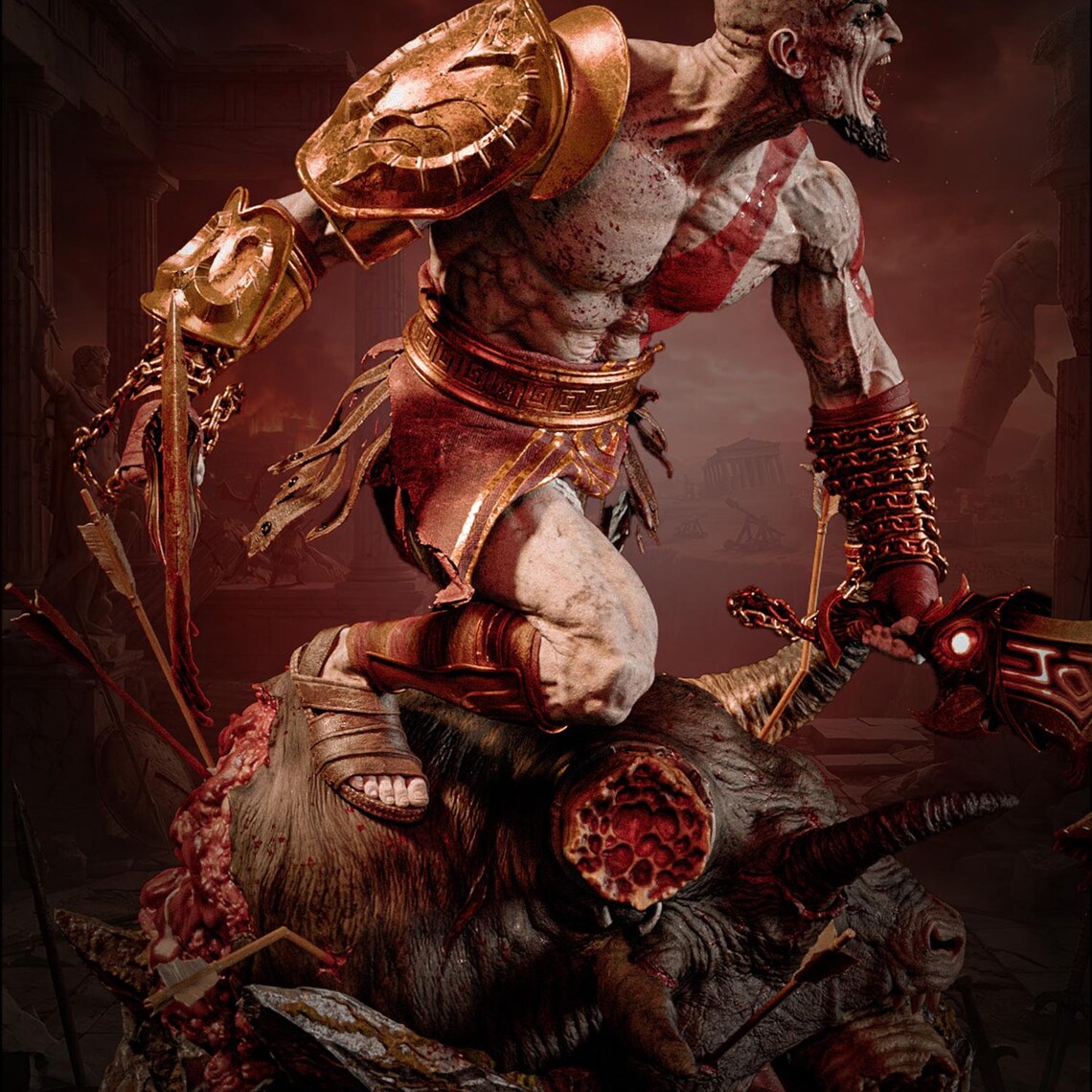 God of War Kratos Rage of Sparta Statue – Mythical Beast Slayer Collectible Figure
