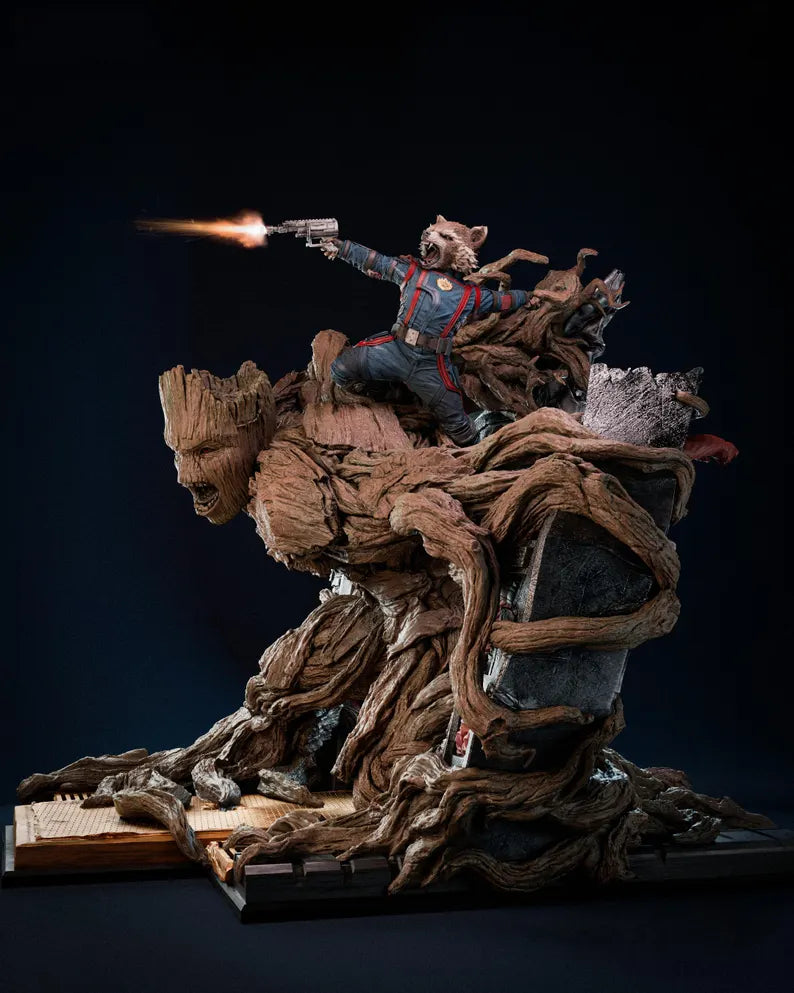 Groot & Rocket Raccoon Ultimate Battle Diorama – Collectible Figure Model