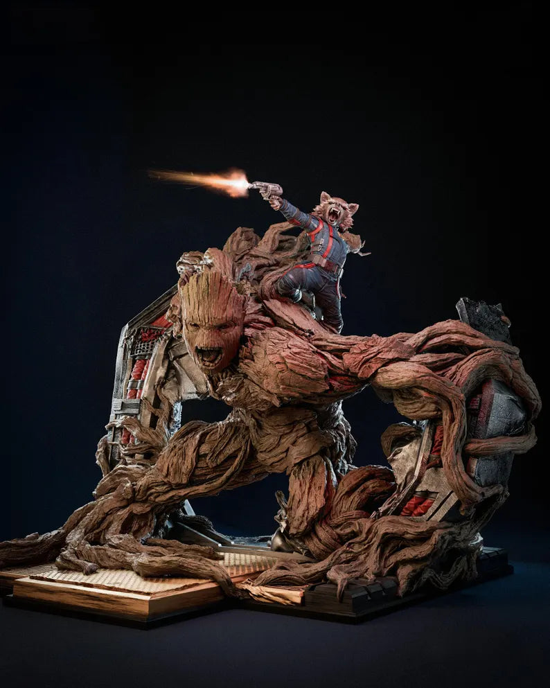 Groot & Rocket Raccoon Ultimate Battle Diorama – Collectible Figure Model