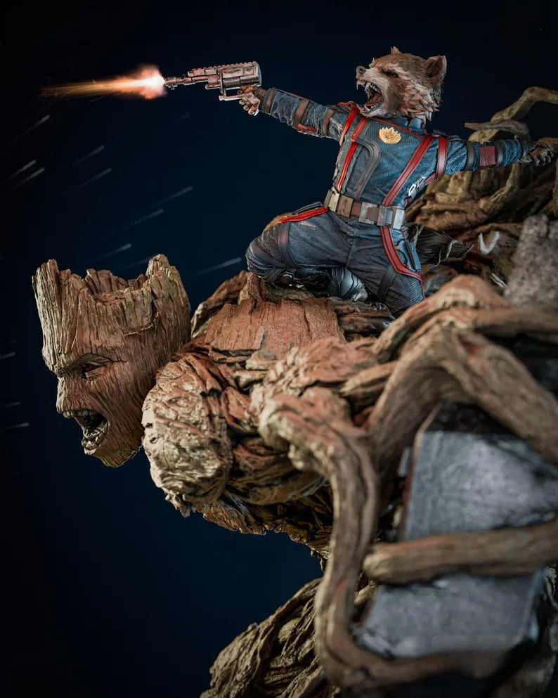 Groot & Rocket Raccoon Ultimate Battle Diorama – Collectible Figure Model