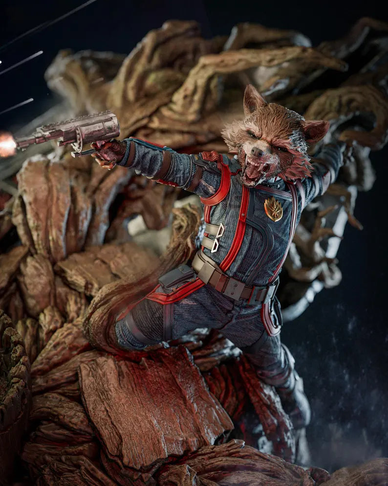 Groot & Rocket Raccoon Ultimate Battle Diorama – Collectible Figure Model
