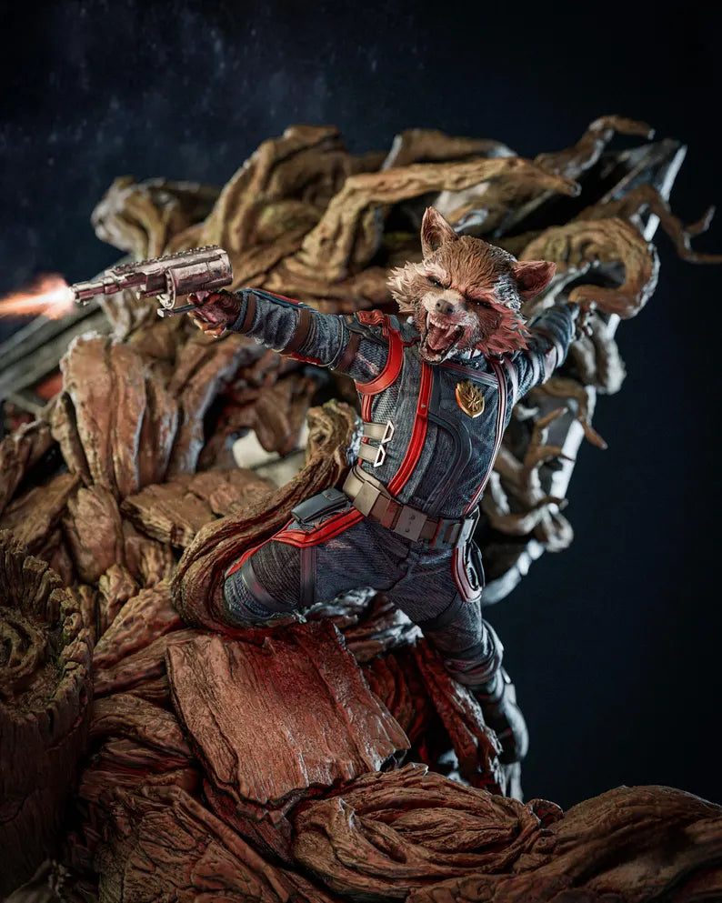 Groot & Rocket Raccoon Ultimate Battle Diorama – Collectible Figure Model
