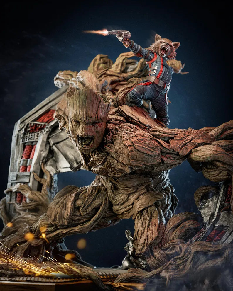 Groot & Rocket Raccoon Ultimate Battle Diorama – Collectible Figure Model