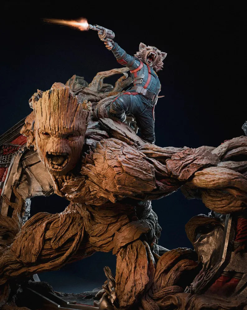 Groot & Rocket Raccoon Ultimate Battle Diorama – Collectible Figure Model