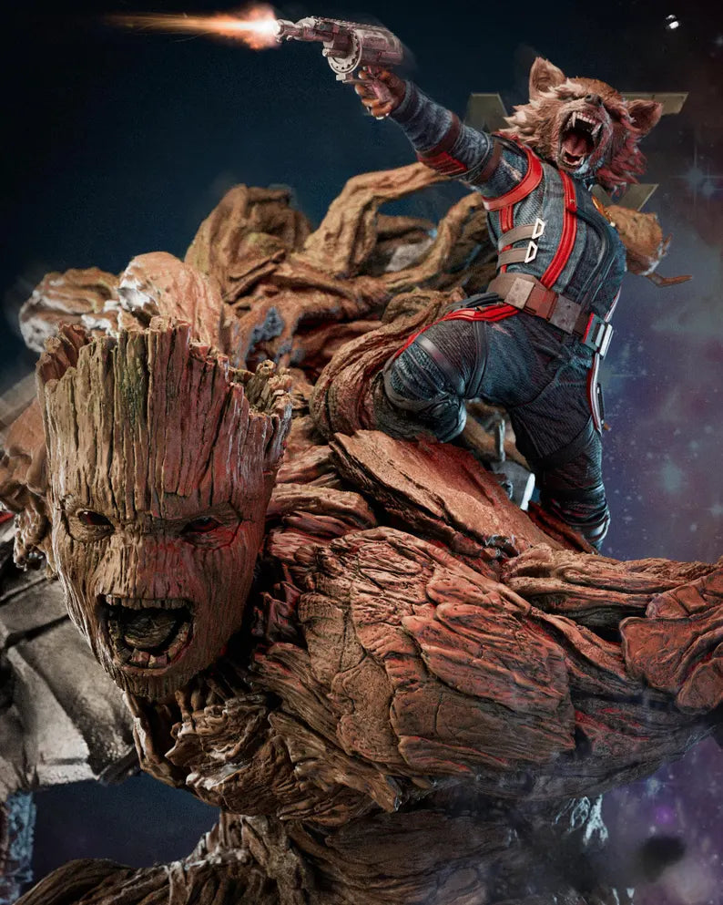 Groot & Rocket Raccoon Ultimate Battle Diorama – Collectible Figure Model