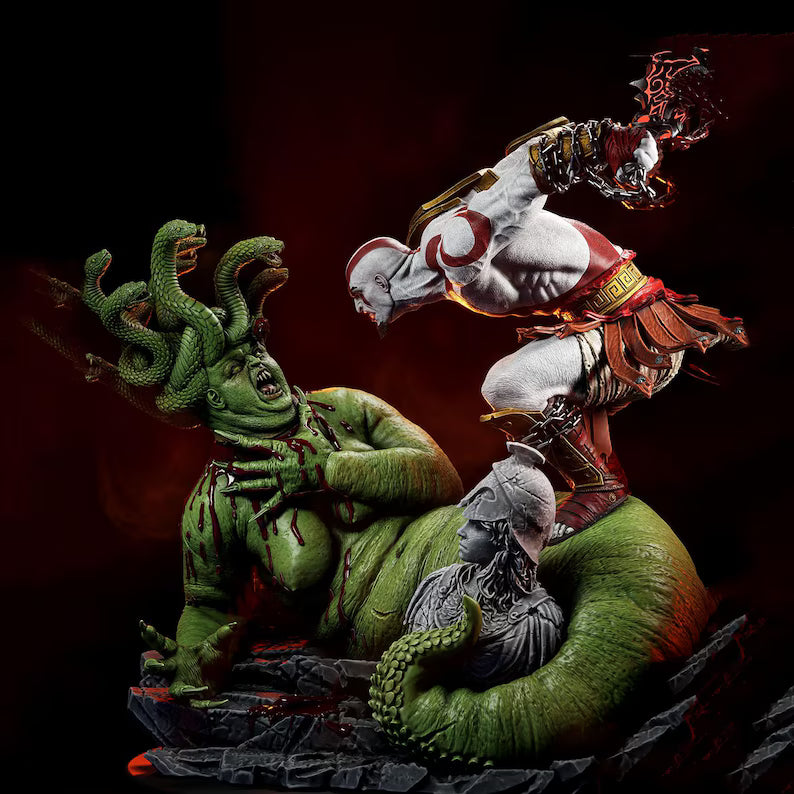 God of War: Kratos vs. Medusa – The Epic Greek Mythology Battle 3D Statue